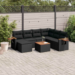 8 Pcs conjunto sofás de jardim com almofadões vime PE preto