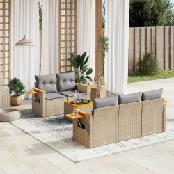 6 Pcs conjunto de sofás p/ jardim com almofadões vime PE bege