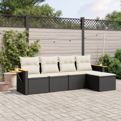 5 Pcs conjunto sofás de jardim com almofadões vime PE preto