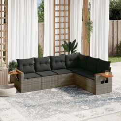 6 Pcs conjunto sofás de jardim com almofadões vime cinzento