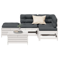 5 Pcs conj. lounge de jardim c/ almofadões pinho maciço branco