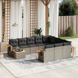 11 Pcs conjunto sofás de jardim c/ almofadões vime PE cinzento