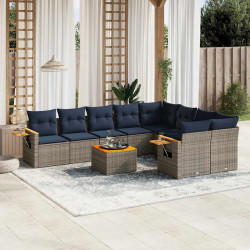 10 Pcs conjunto sofás p/ jardim c/ almofadões vime PE cinzento