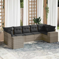 7 Pcs conj. sofás jardim com almofadões vime PE cinzento-claro