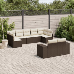 9 Pcs conjunto sofás p/ jardim c/ almofadões vime PE castanho