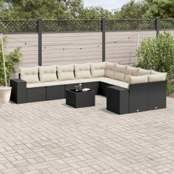 11 Pcs conjunto sofás de jardim c/ almofadões vime PE preto