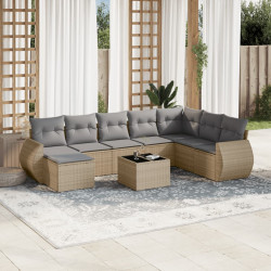 9 Pcs conjunto de sofás p/ jardim com almofadões vime PE bege