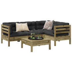 5 Pcs conjunto sofás de jardim c/ almofadões pinho impregnado