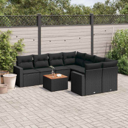 9 Pcs conjunto de sofás p/ jardim c/ almofadões vime PE preto