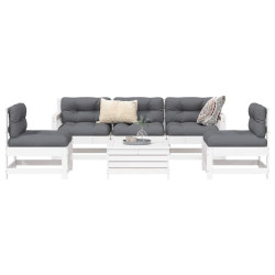 6 Pcs conjunto sofás de jardim madeira de pinho maciça branco