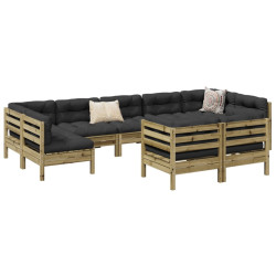 9 Pcs conjunto sofás de jardim c/ almofadões pinho impregnado