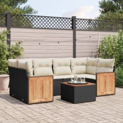 7 Pcs conjunto de sofás p/ jardim c/ almofadões vime PE preto
