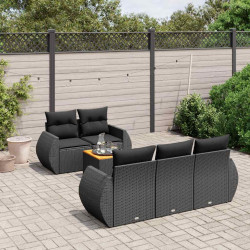 6 Pcs conjunto sofás de jardim c/ almofadões vime PE preto