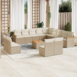 14 Pcs conjunto de sofás p/ jardim com almofadões vime PE bege