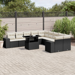 11 Pcs conjunto sofás de jardim c/ almofadões vime PE preto