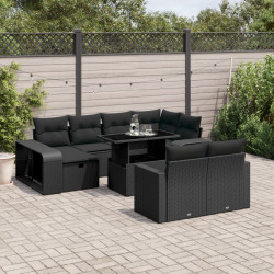 11 Pcs conjunto sofás de jardim c/ almofadões vime PE preto