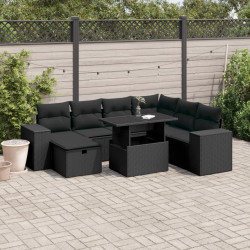 8 Pcs conjunto sofás de jardim com almofadões vime PE preto