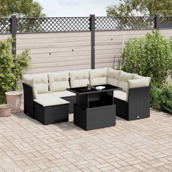 8 Pcs conjunto sofás de jardim com almofadões vime PE preto