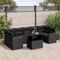8 Pcs conjunto sofás de jardim com almofadões vime PE preto