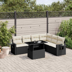 7 Pcs conjunto de sofás p/ jardim c/ almofadões vime PE preto