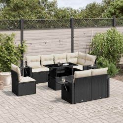 9 Pcs conjunto de sofás p/ jardim c/ almofadões vime PE preto