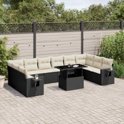 11 Pcs conjunto sofás de jardim c/ almofadões vime PE preto