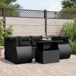 7 Pcs conjunto de sofás p/ jardim c/ almofadões vime PE preto