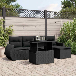 6 Pcs conjunto sofás de jardim c/ almofadões vime PE preto