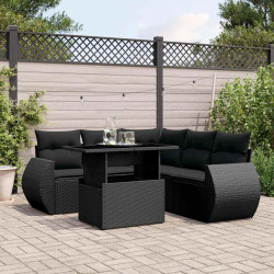6 Pcs conjunto sofás de jardim c/ almofadões vime PE preto