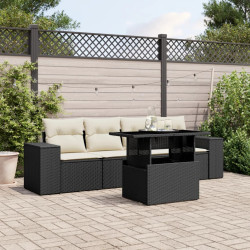 5 Pcs conjunto sofás de jardim com almofadões vime PE preto