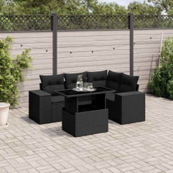 5 Pcs conjunto sofás de jardim com almofadões vime PE preto