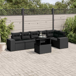 7 Pcs conjunto de sofás p/ jardim c/ almofadões vime PE preto