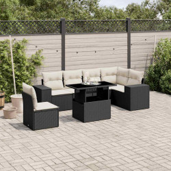 7 Pcs conjunto de sofás p/ jardim c/ almofadões vime PE preto