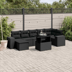8 Pcs conjunto sofás de jardim com almofadões vime PE preto