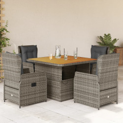 5 Pcs conjunto de jantar p/ jardim c/ almofadões vime PE cinza