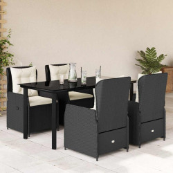 5 Pcs conjunto de jantar p/ jardim c/ almofadões vime PE preto