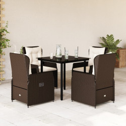 5 Pcs conjunto jantar p/ jardim c/ almofadões vime PE castanho