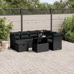 8 Pcs conjunto sofás de jardim com almofadões vime PE preto