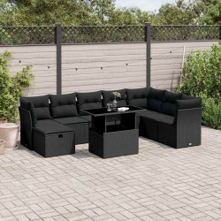 9 Pcs conjunto de sofás p/ jardim c/ almofadões vime PE preto