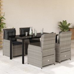 5 Pcs conjunto de jantar p/ jardim c/ almofadões cinzento claro
