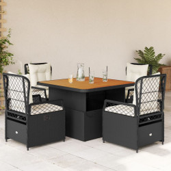 5 Pcs conjunto de jantar p/ jardim c/ almofadões vime PE preto