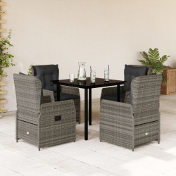 5 Pcs conjunto de jantar p/ jardim c/ almofadões vime PE cinza