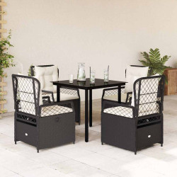5 Pcs conjunto de jantar p/ jardim c/ almofadões vime PE preto