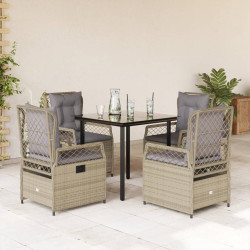 5 Pcs conjunto de jantar p/ jardim com almofadões vime PE bege