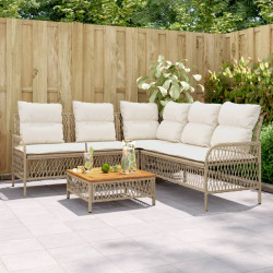 2 Pcs conjunto de sofás p/ jardim com almofadões vime PE bege