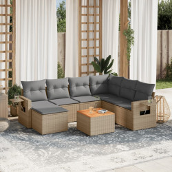 8 Pcs conjunto de sofás p/ jardim com almofadões vime PE bege
