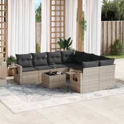 9 Pcs conj. sofás jardim com almofadões vime PE cinzento-claro