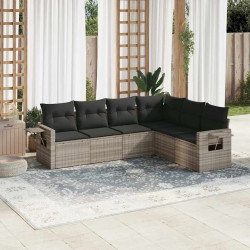 6 Pcs conj. sofás jardim com almofadões vime PE cinzento-claro