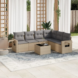 7 Pcs conjunto de sofás p/ jardim com almofadões vime PE bege