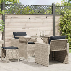 4 Pcs conj. sofás jardim c/ almofadões vime PE cinzento-claro